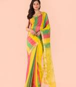 Multicolor hand woven blended cotton saree with blouse