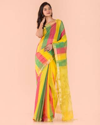 Multicolor hand woven blended cotton saree with blouse 2