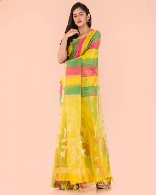 Multicolor hand woven blended cotton saree with blouse 3
