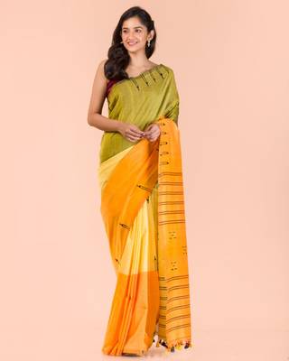 Multicolor hand woven cotton saree with blouse 1