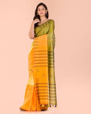 Multicolor hand woven cotton saree with blouse 2