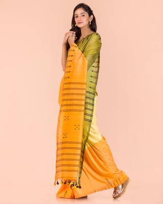 Multicolor hand woven cotton saree with blouse 3