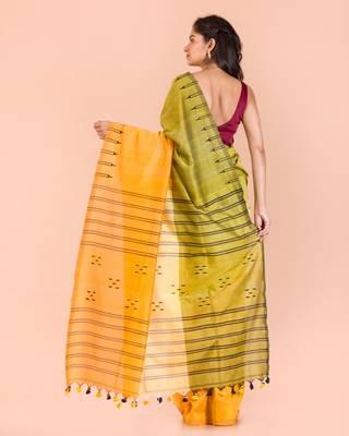 Multicolor hand woven cotton saree with blouse 4