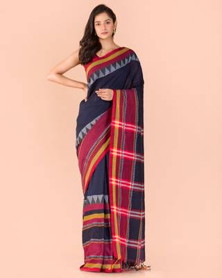 Multicolor hand woven cotton saree with blouse 1