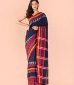 Multicolor hand woven cotton saree with blouse