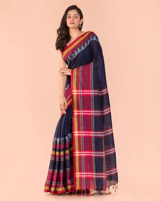 Multicolor hand woven cotton saree with blouse 2