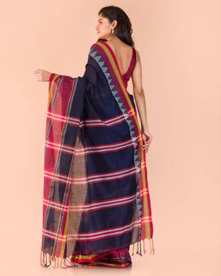 Multicolor hand woven cotton saree with blouse 3