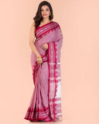 Coral hand woven cotton saree with blouse 1