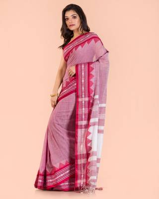 Coral hand woven cotton saree with blouse 2