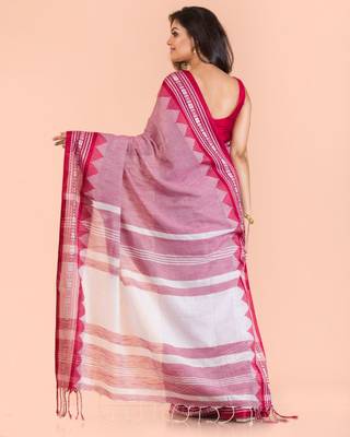 Coral hand woven cotton saree with blouse 3