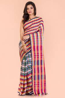 Multicolor hand woven cotton saree with blouse