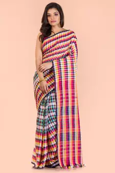 Multicolor hand woven cotton saree with blouse