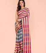 Multicolor hand woven cotton saree with blouse