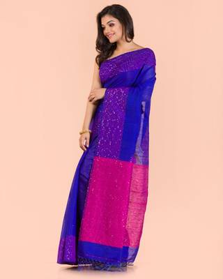 Blue hand woven matka silk saree with blouse 3