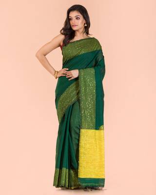 Dark golden hand woven matka silk saree with blouse 1