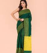Dark golden hand woven matka silk saree with blouse