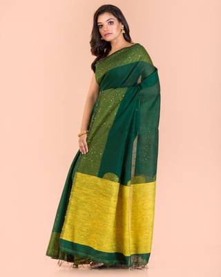 Dark golden hand woven matka silk saree with blouse 2