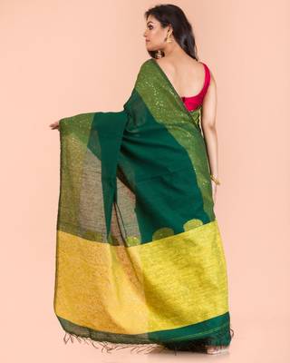 Dark golden hand woven matka silk saree with blouse 3