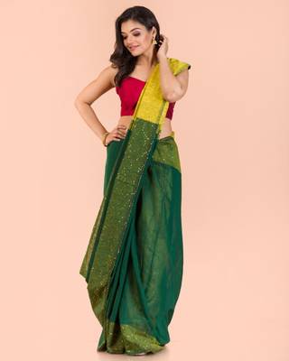 Dark golden hand woven matka silk saree with blouse 4