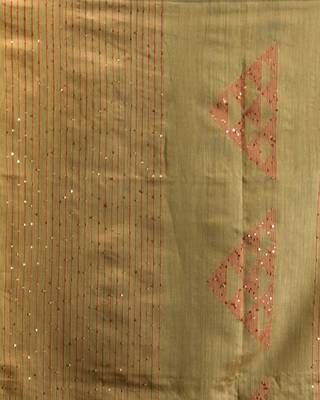 Beige hand woven blended cotton saree with blouse 5