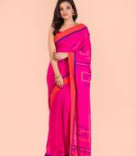 Pink hand woven cotton saree with blouse