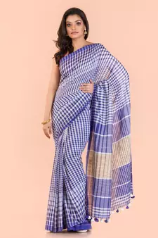 Blue hand woven cotton saree with blouse