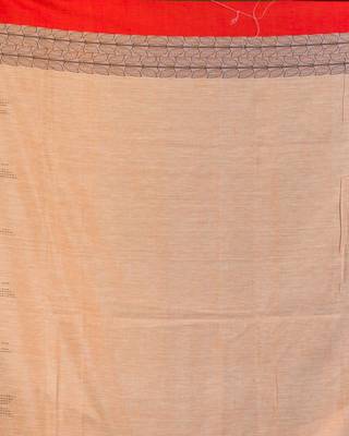 Dark beige hand woven cotton saree with blouse 5