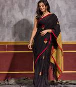 Black hand woven linen saree with blouse