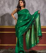 Parrot green hand woven linen saree with blouse