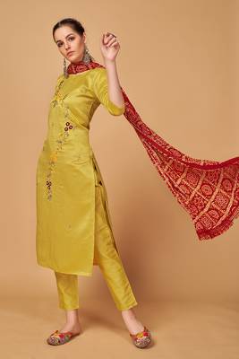 Mustard bandhej silk salwar 3
