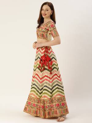 Multi Color Georgette Sequins and Thread Embroidery Work semi Stitched Lehenga Choli  2