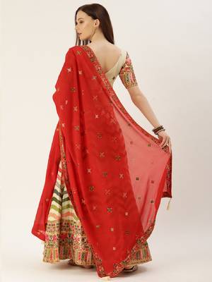Multi Color Georgette Sequins and Thread Embroidery Work semi Stitched Lehenga Choli  3