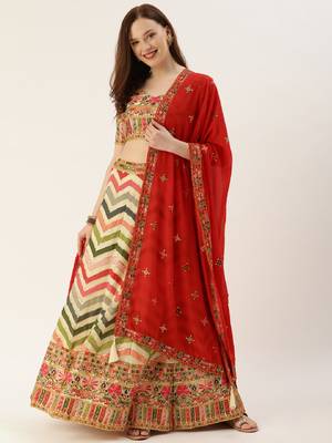 Multi Color Georgette Sequins and Thread Embroidery Work semi Stitched Lehenga Choli  5
