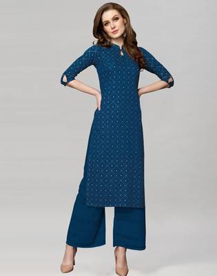 Navy-blue printed rayon ethnic-kurtis 1