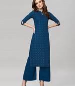 Navy-blue printed rayon ethnic-kurtis