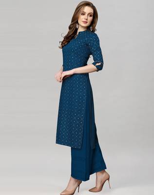 Navy-blue printed rayon ethnic-kurtis 2