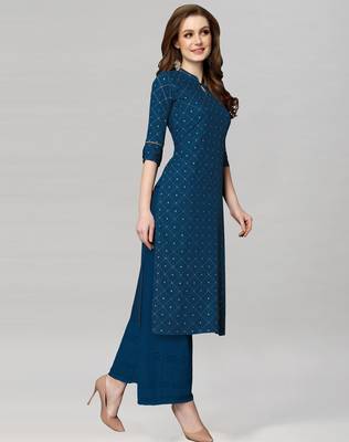 Navy-blue printed rayon ethnic-kurtis 3