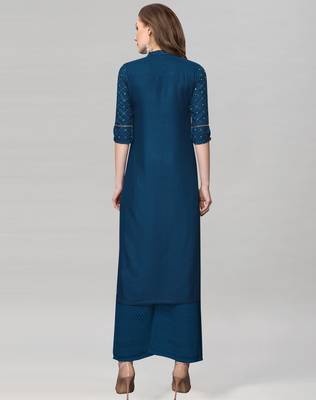 Navy-blue printed rayon ethnic-kurtis 4