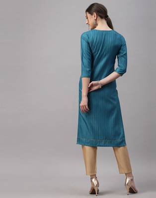 Teal embroidered silk ethnic-kurtis 3