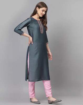 Grey embroidered silk ethnic-kurtis 1