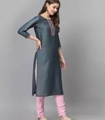 Grey embroidered silk ethnic-kurtis