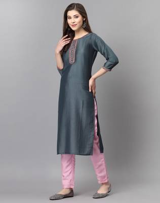 Grey embroidered silk ethnic-kurtis 2