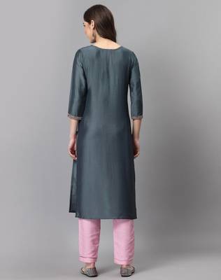 Grey embroidered silk ethnic-kurtis 3