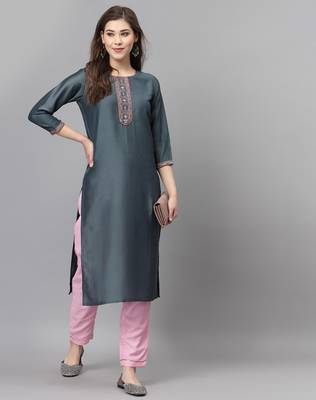 Grey embroidered silk ethnic-kurtis 4