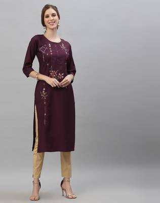 Wine embroidered silk embroidered-kurtis 1