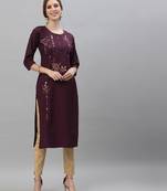 Wine embroidered silk embroidered-kurtis