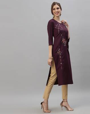 Wine embroidered silk embroidered-kurtis 2
