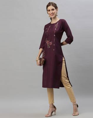 Wine embroidered silk embroidered-kurtis 4