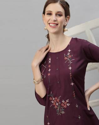 Wine embroidered silk embroidered-kurtis 5