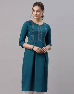 Teal embroidered cotton embroidered-kurtis 1